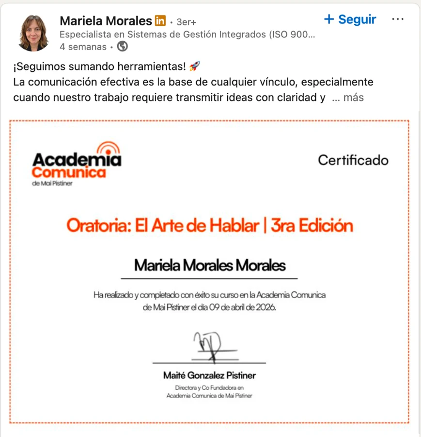 Ejemplo de certificado en LinkedIn