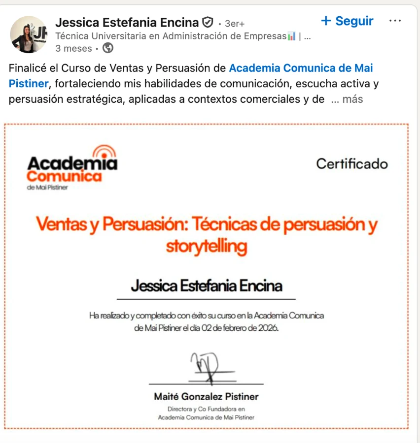 Ejemplo de certificado en LinkedIn