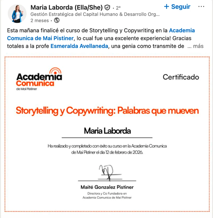 Ejemplo de certificado en LinkedIn